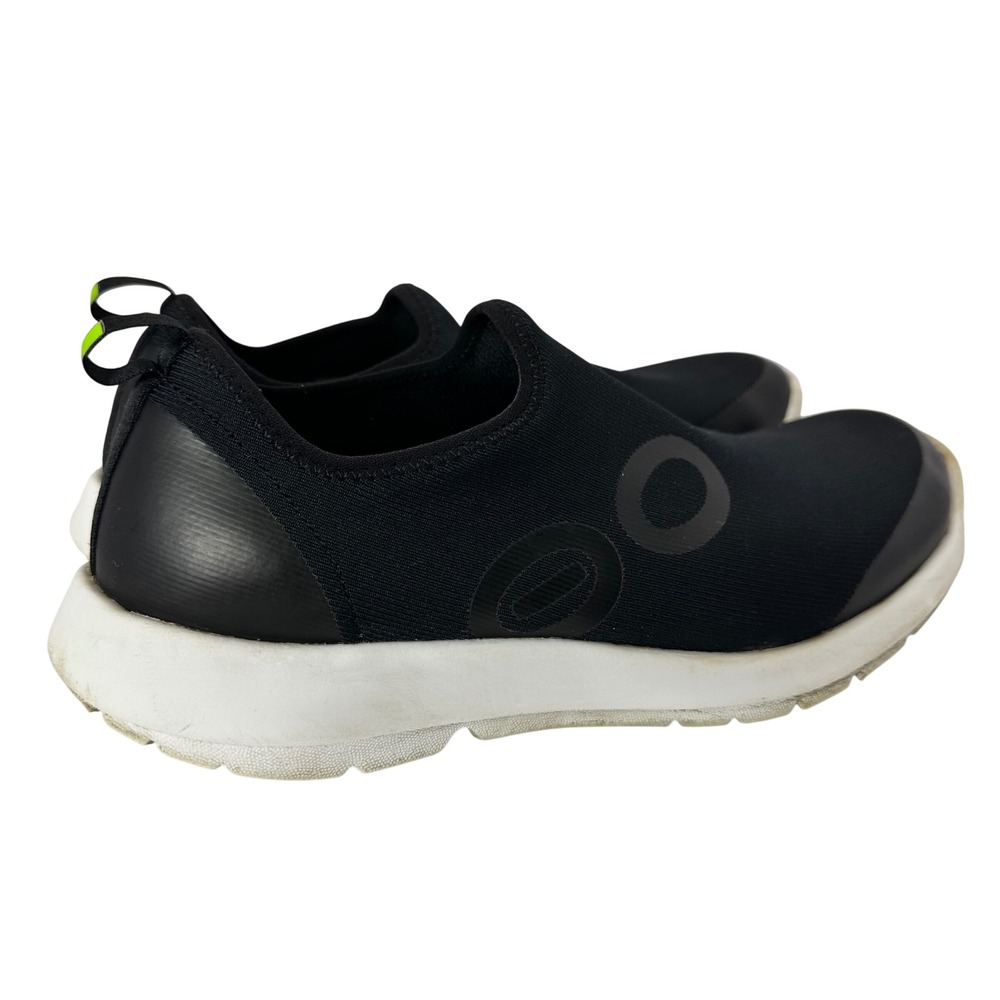 OOFOS OOmg Low Black White Women Slip On Recovery Walking Shoes Mesh Upper